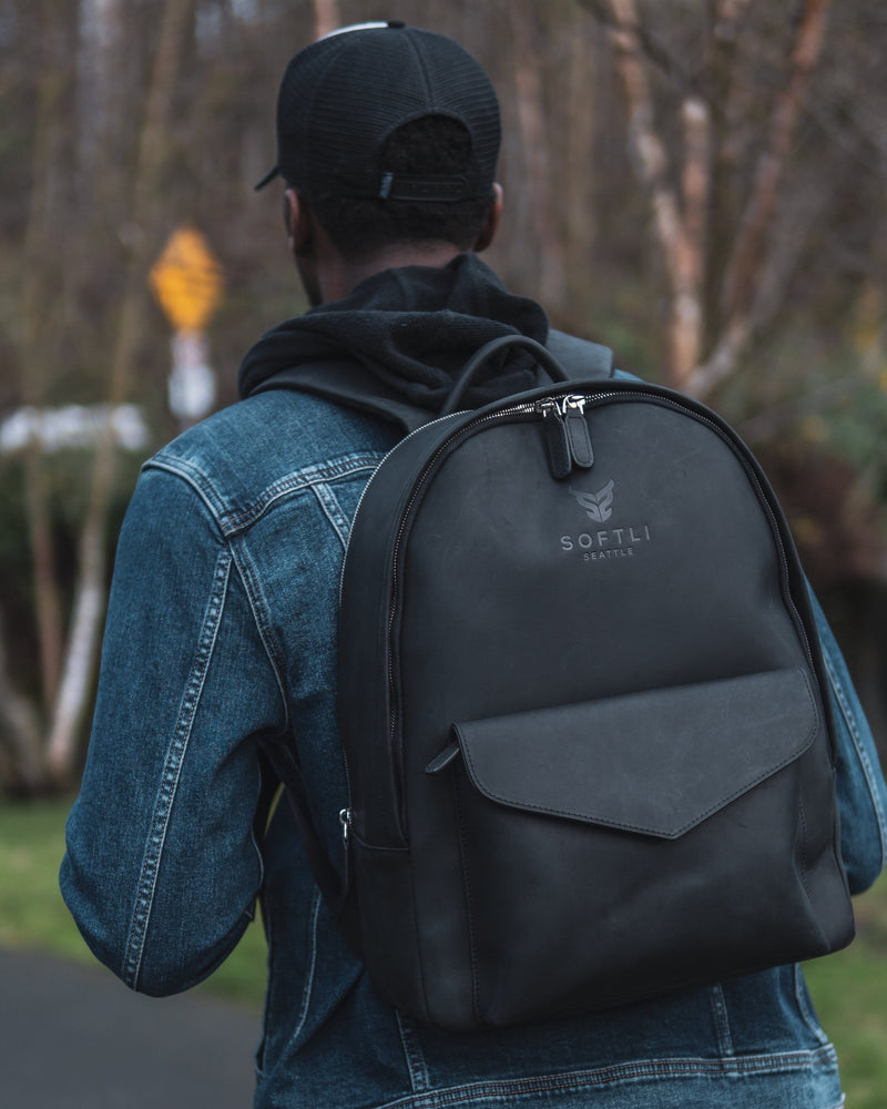 SOFTLI Leather Backpack - Black