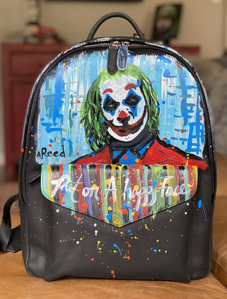 austin reed laptop backpack "Put On a Happy Face" Austin Reed x SOFTLI Hand-Painted Leather Backpack