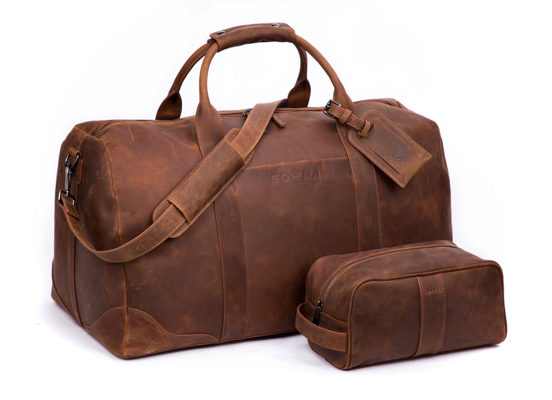 SOFTLI Leather Duffle Bag- Brown