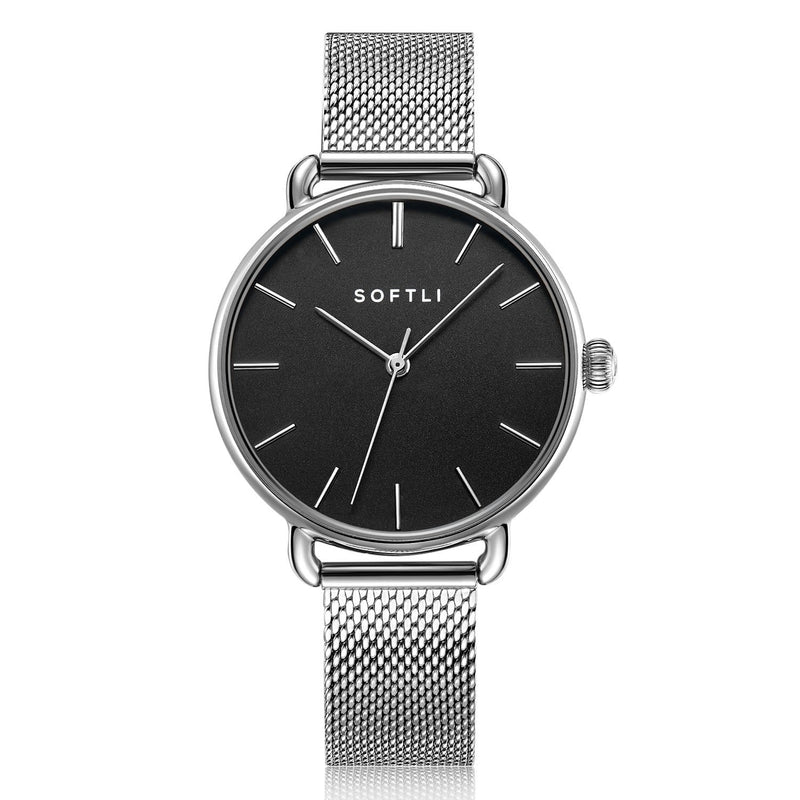 SOFTLI Paradigm 34mm Minimalist Watch for Women |Stainless Steel/Black