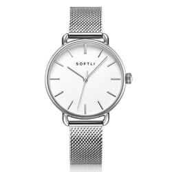 SOFTLI Paradigm 34mm Minimalist Watch for Women |Stainless Steel/White