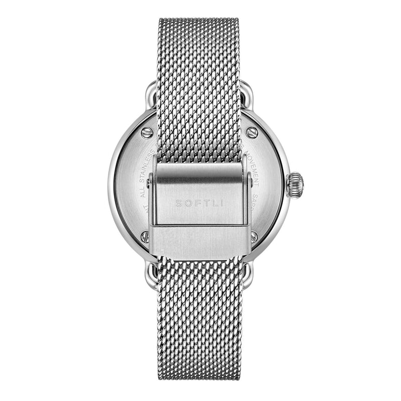SOFTLI Paradigm 34mm Minimalist Watch for Women |Stainless Steel/White - Back