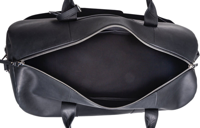 SOFTLI Leather Duffle Bag - Black - Inside View