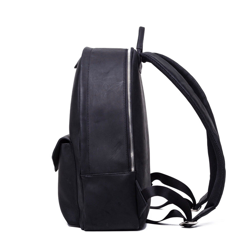 SOFTLI Leather Backpack - Black - Side View