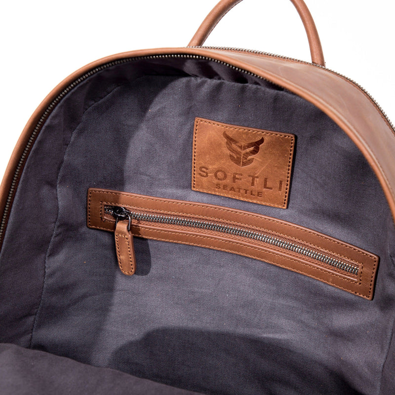 SOFTLI Leather Backpack - Cognac - Inside View