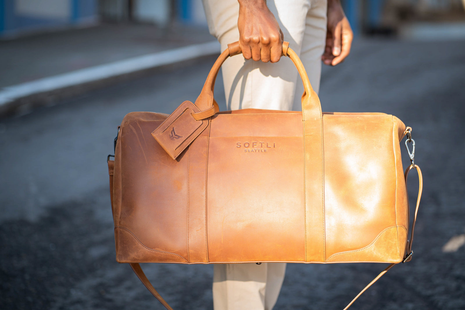 SOFTLI Leather Duffle Bag Full Grain Leather Weekender Bag for Men