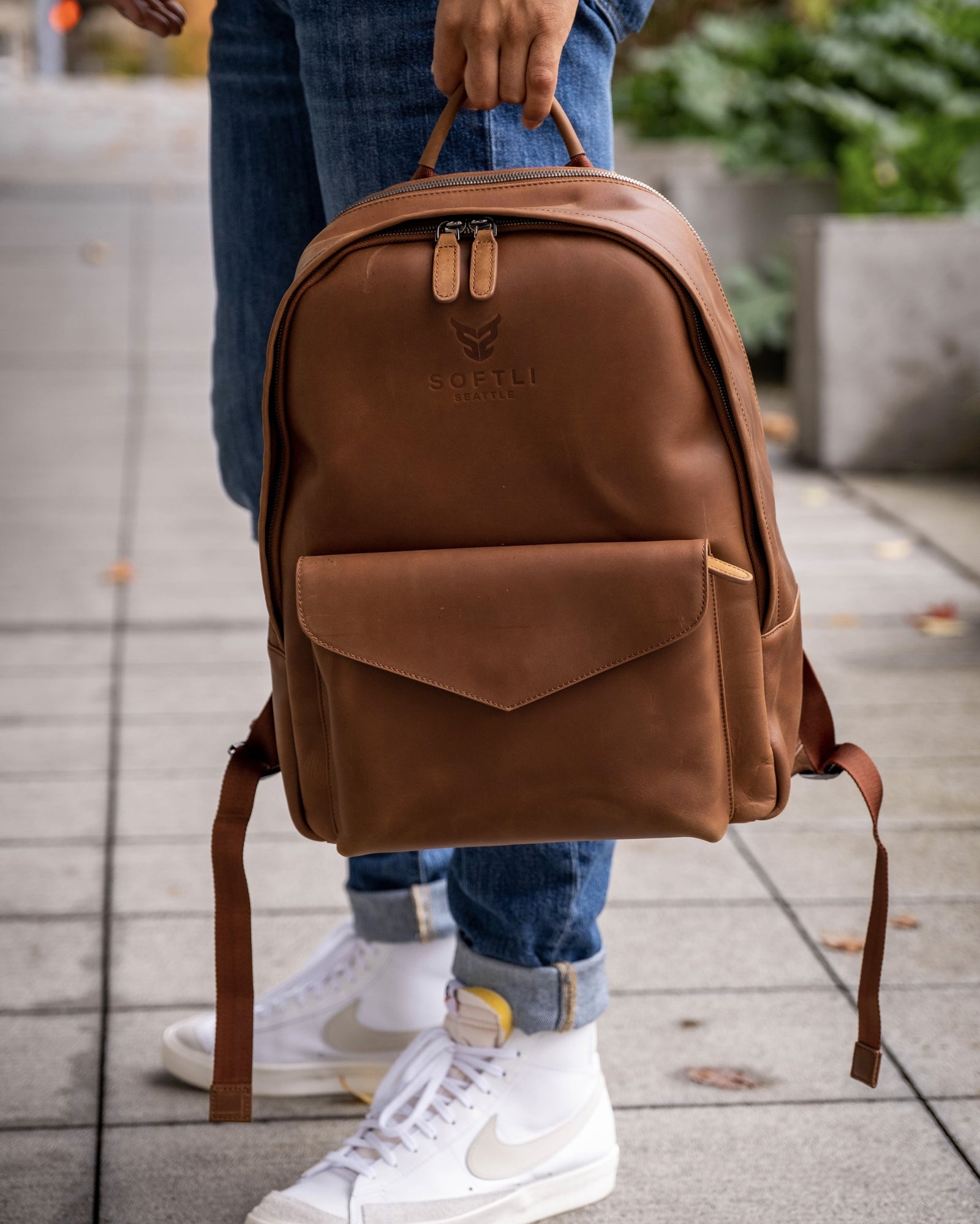 SOFTLI Leather Backpack, Full Grain Leather Travel Backpack, Laptop Bag