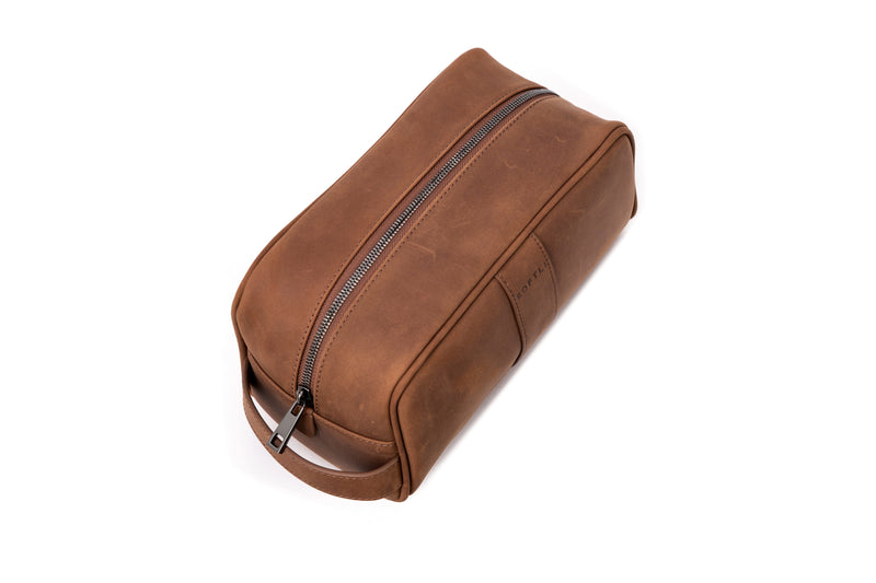 Toiletry Bag for Men Shaving Kit Bag Crazy Horse Leather Dopp Kit