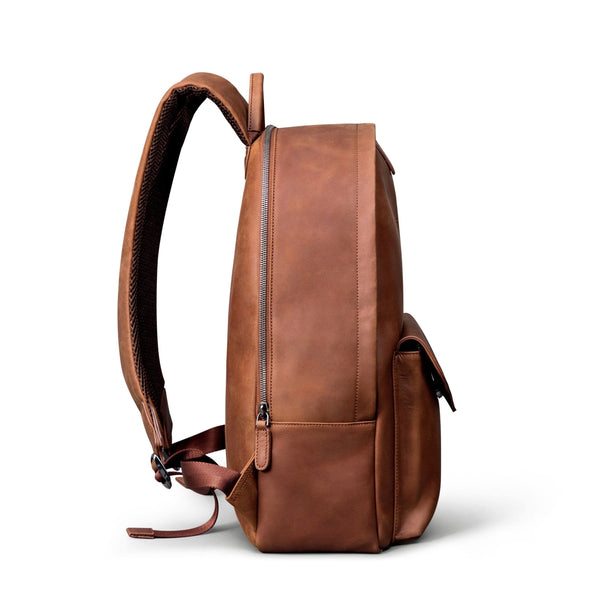SOFTLI Leather Backpack - Cognac - Side View